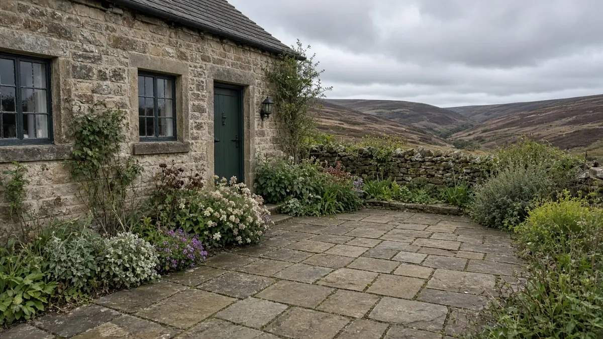 Example image: patio paving in a stone village